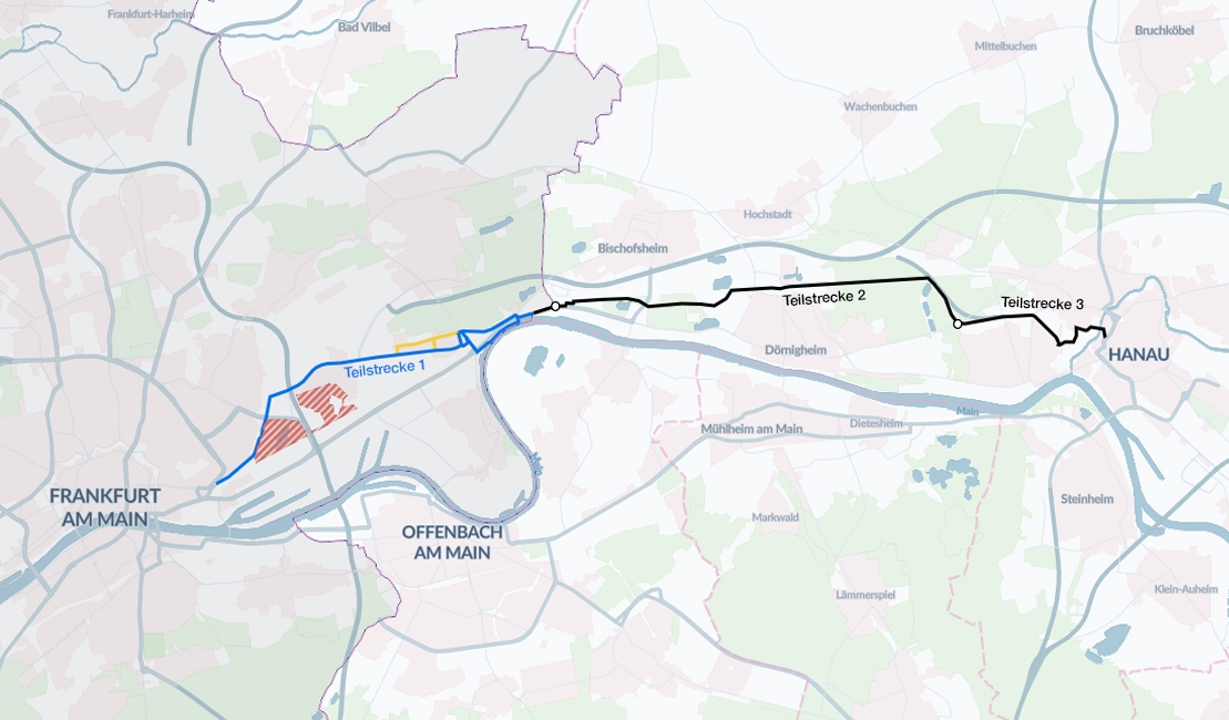 Karte zur geplanten Streckenführung